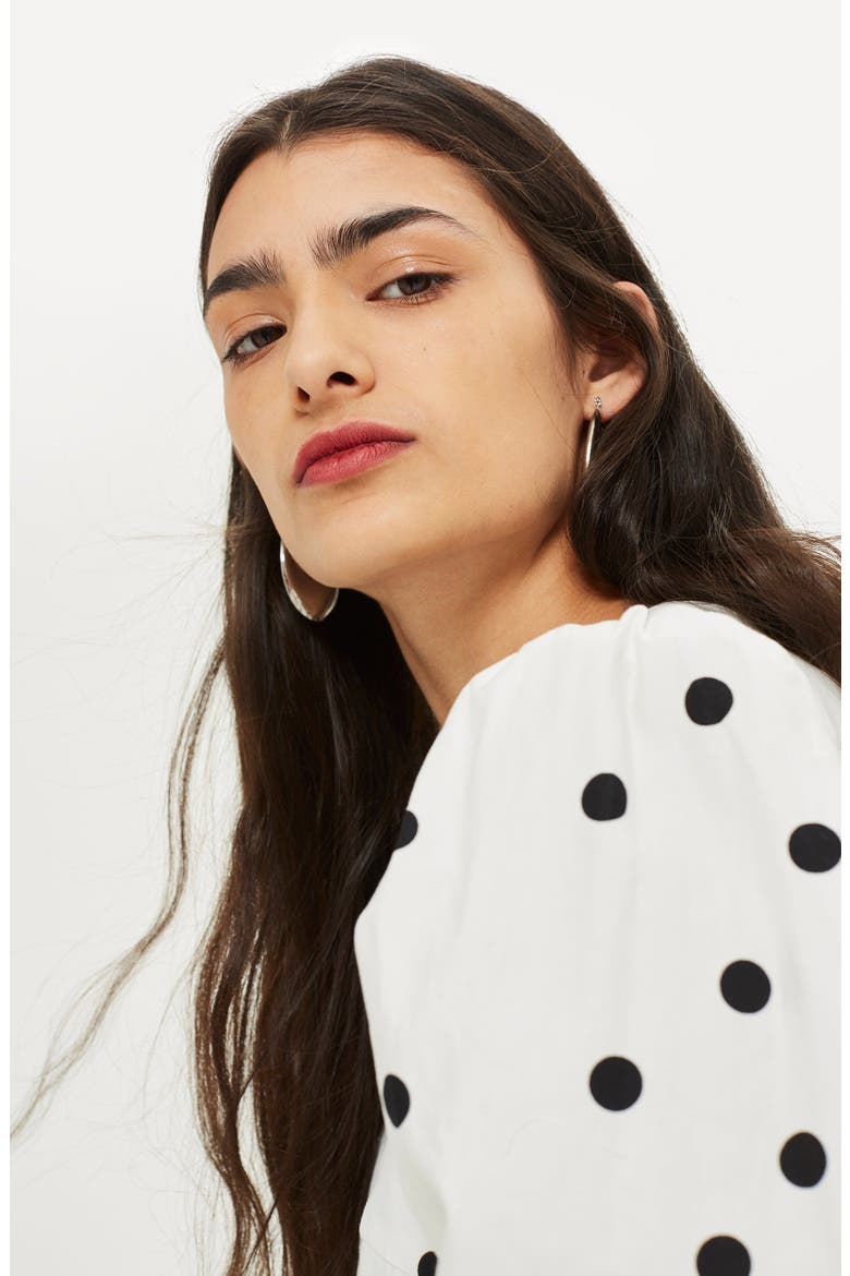 Puff Sleeve Polka Dot Minidress, Alternate, color, IVORY MULTI