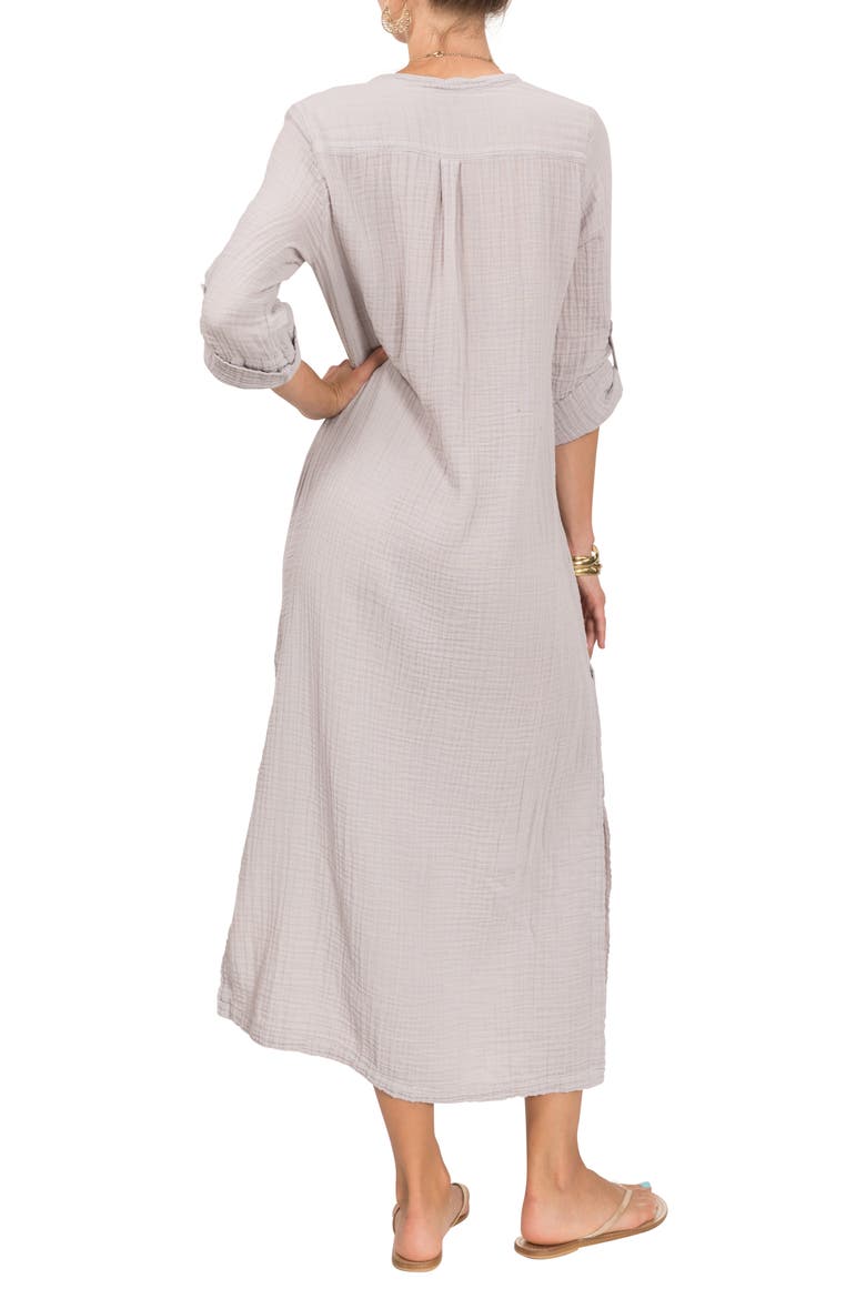 Button Front Cotton Gauze Caftan, Alternate, color, LT. GREY