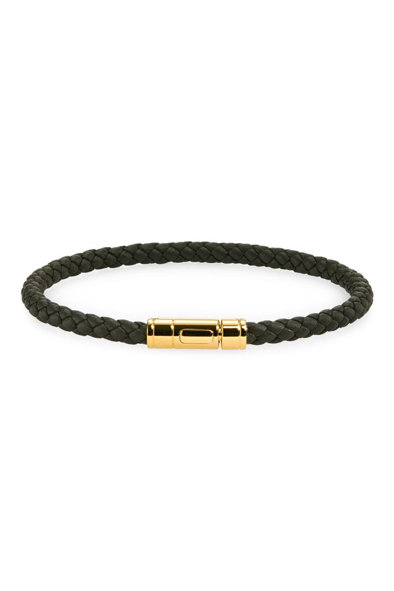 Tubular Clasp Braided Leather Bracelet, Main, color, FOREST GREEN