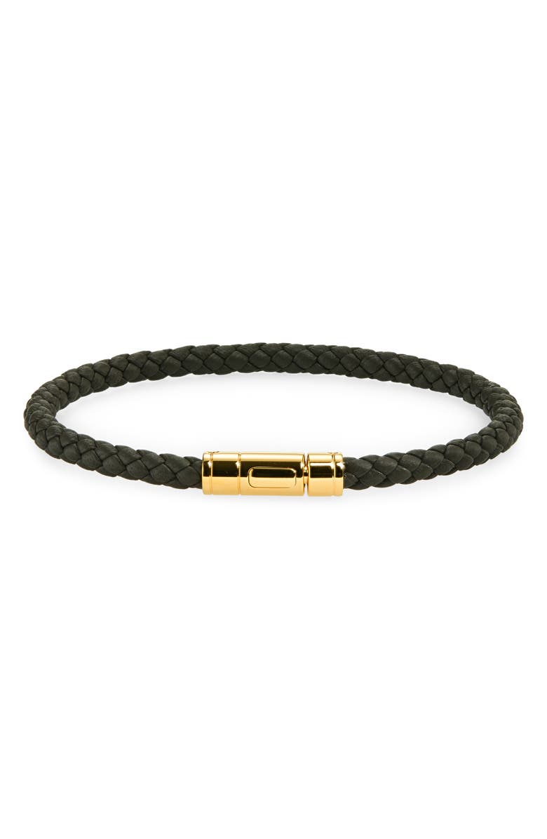 TOM FORD Tubular Clasp Braided Leather Bracelet, Main, color, Forest Green