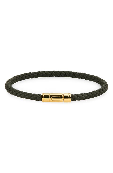 Tubular Clasp Braided Leather Bracelet