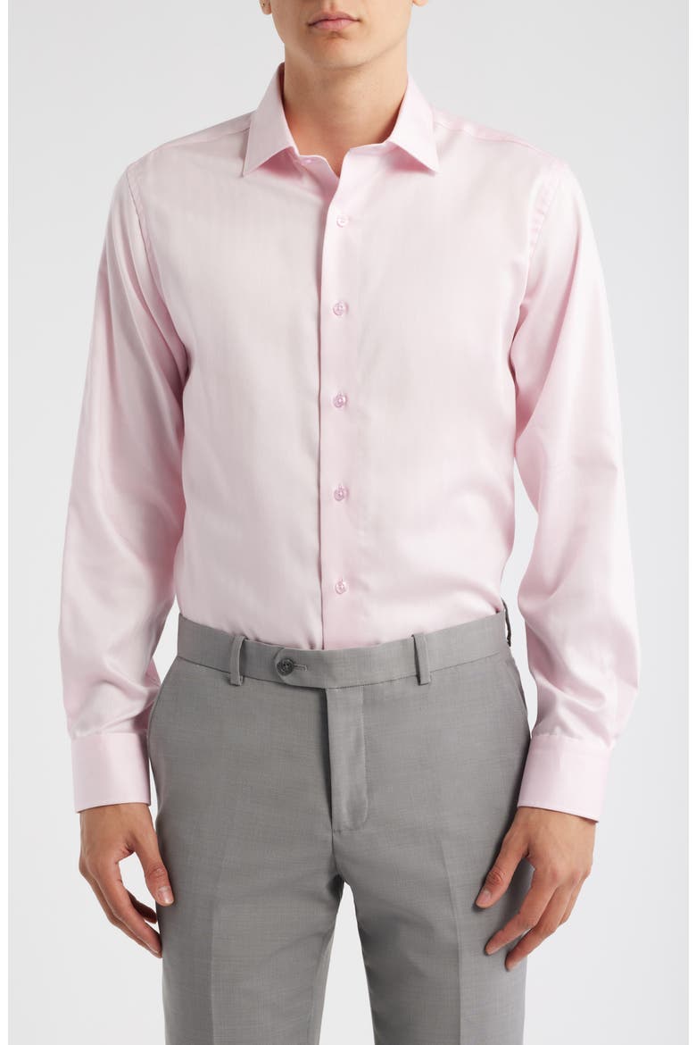 Trim Fit Pink Cotton Herringbone Dress Shirt, Main, color, PINK