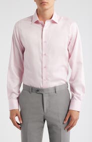 Lorenzo Uomo Trim Fit Pink Cotton Herringbone Dress Shirt