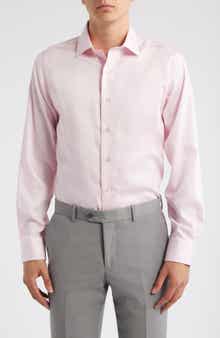 Lorenzo Uomo Trim Fit Pink Cotton Herringbone Dress Shirt