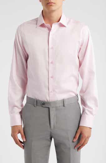 Lorenzo Uomo Trim Fit Pink Cotton Herringbone Dress Shirt