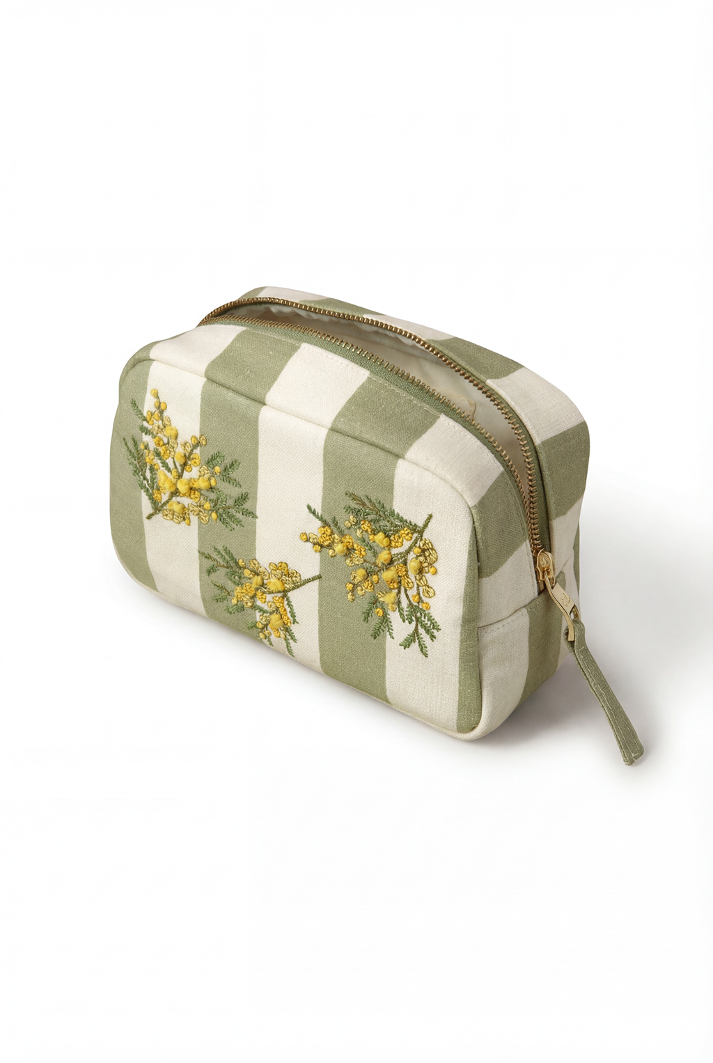 Mimosa Stripe Cotton Makeup Bag, Alternate, color, Green