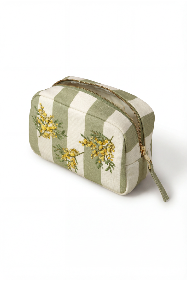 Mimosa Stripe Cotton Makeup Bag, Alternate, color, Green