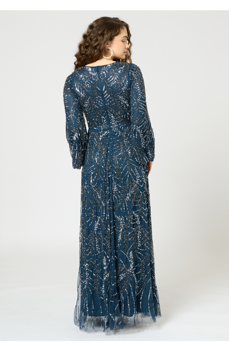 MARYISA Occasion Modest Embellished Sequin Beaded Floral Long Sleeves Evening Maxi Dress, Alternate, color,
