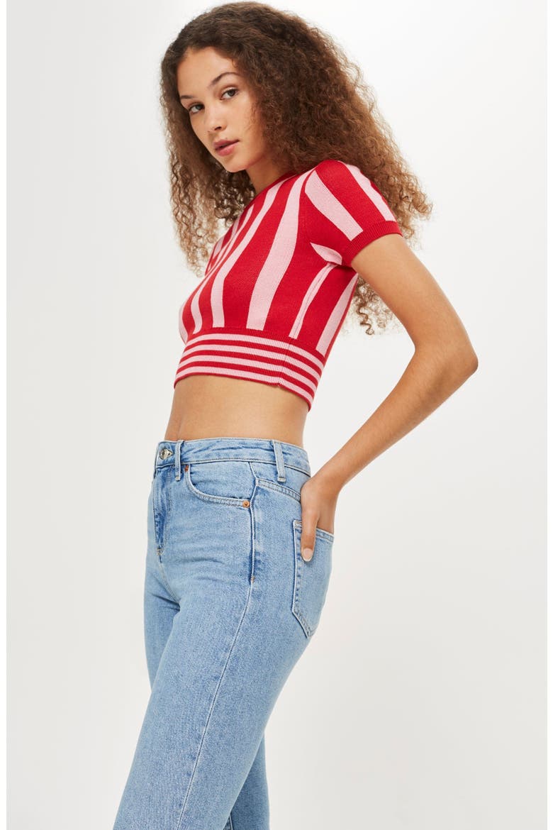 High Waist Raw Hem Straight Leg Jeans, Alternate, color, BLEACH STONE DENIM