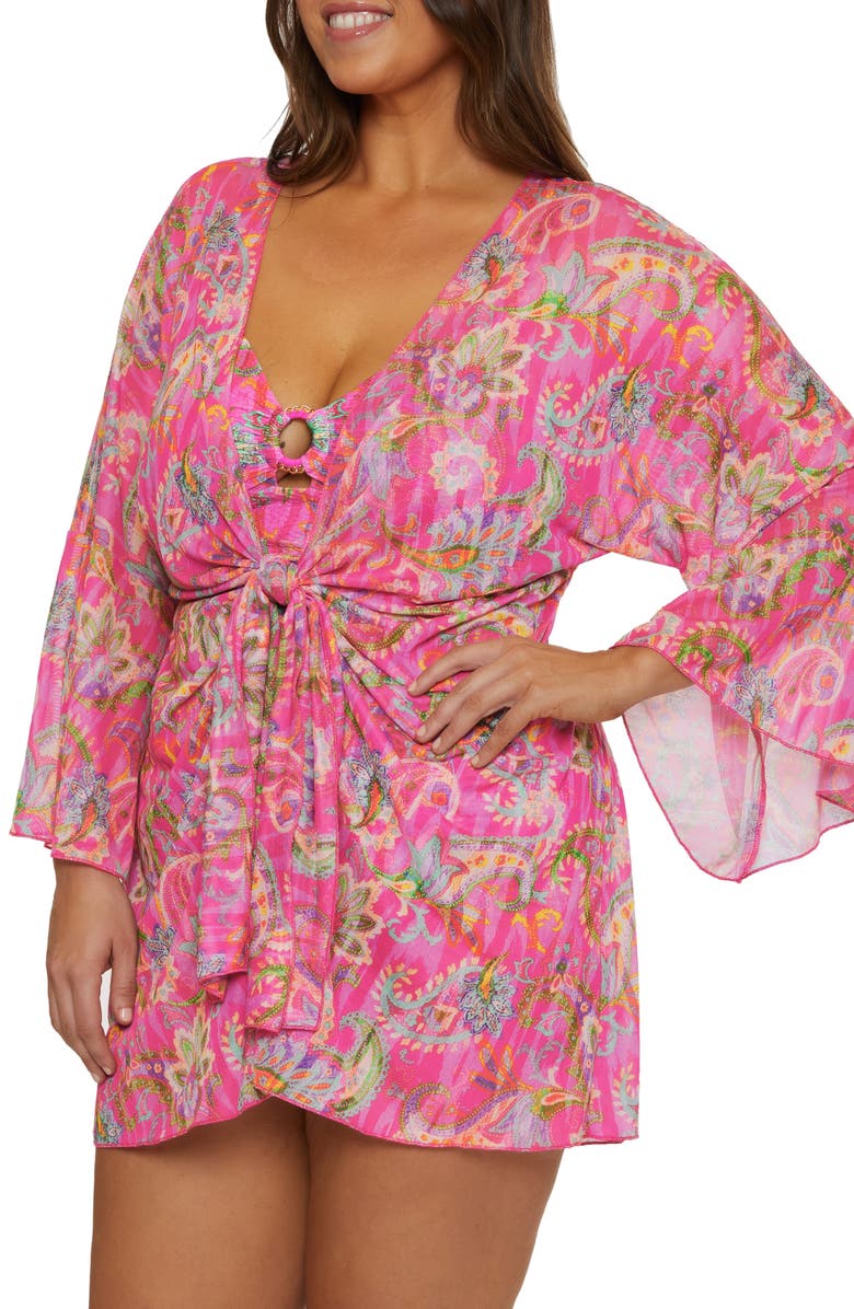 Becca Etc. Polynesia Paisley Mesh Cover-Up Tunic, Alternate, color, Pink Multi