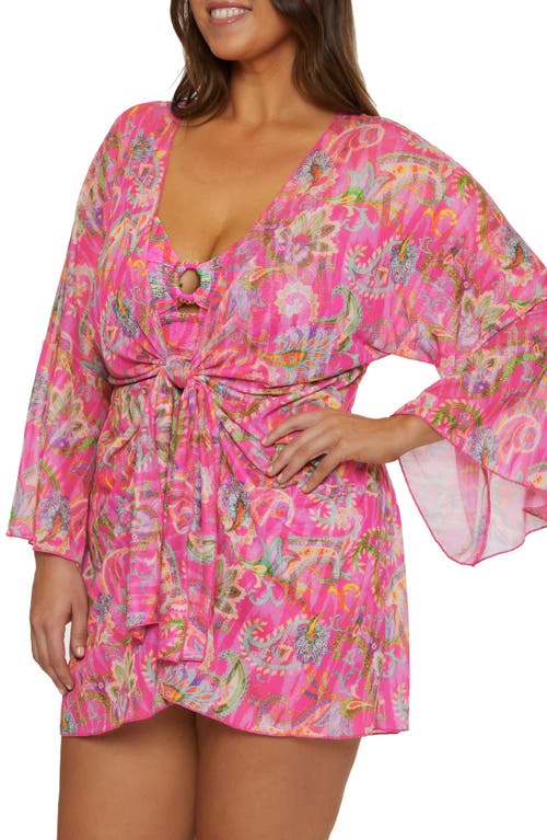 Becca Etc Plus Size Polynesia Tie-front Tunic Swim Cover-up In Pink