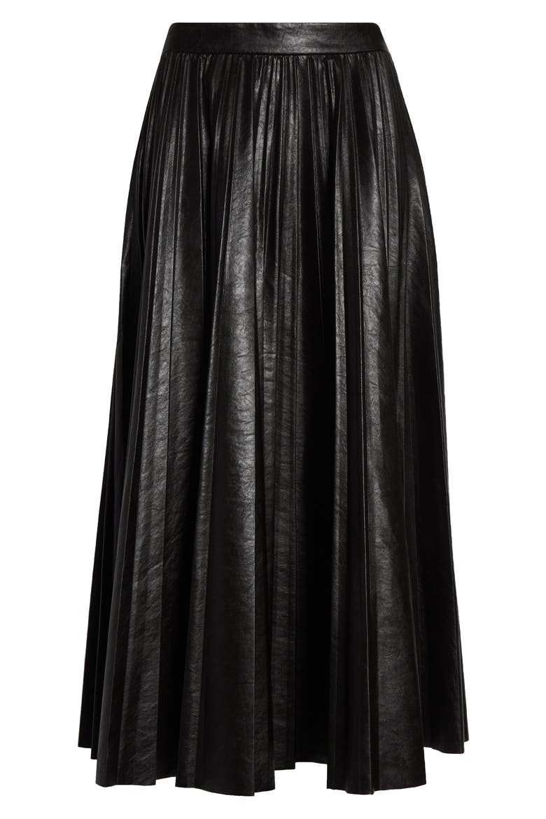 Etta Faux Leather Pleated Midi Skirt, Alternate, color, DEEPEST BROWN