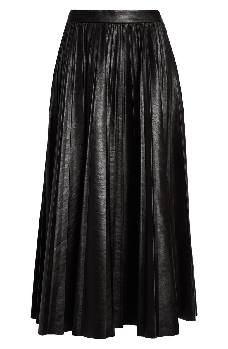 A.L.C. Etta Faux Leather Pleated Midi Skirt, Alternate, color, Deepest Brown