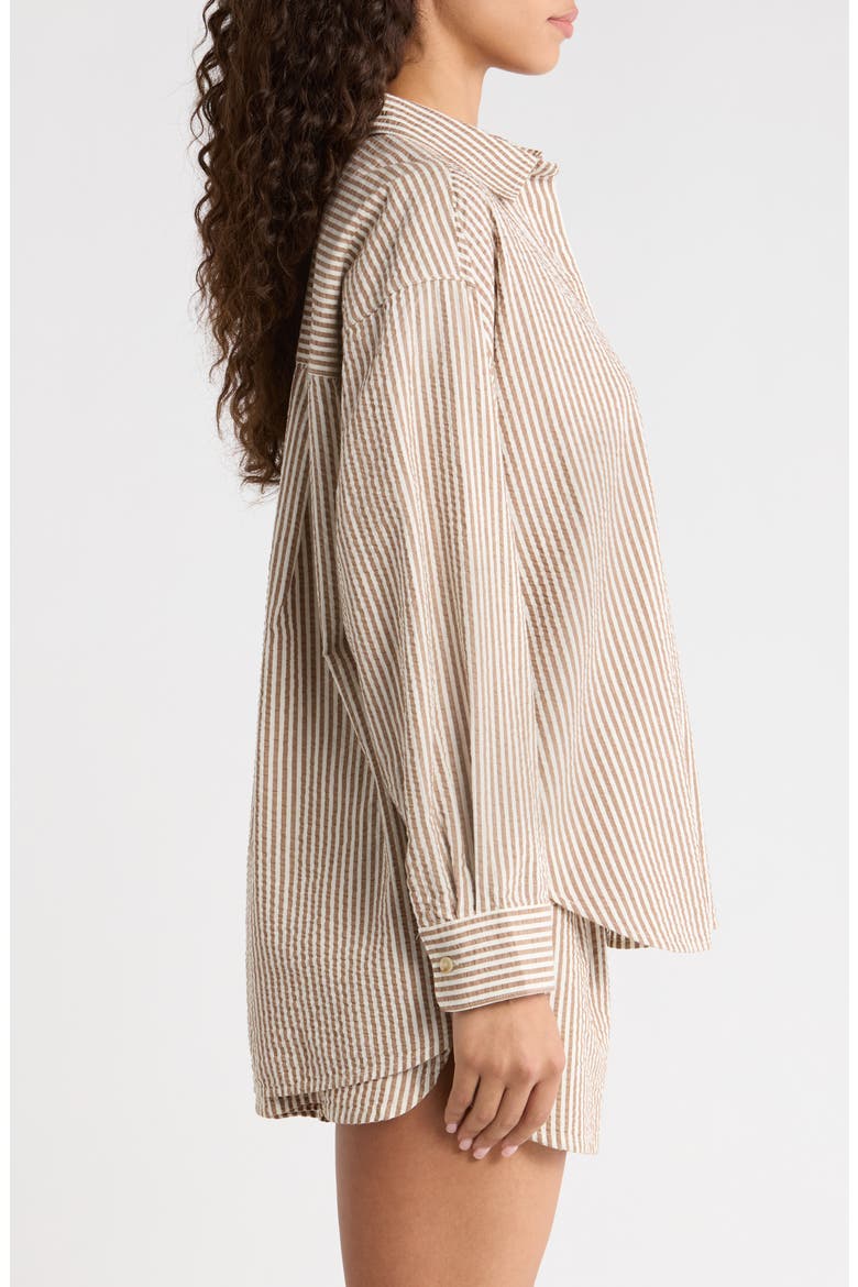 Gracey Stripe Oversize Cotton & Kapok Seersucker Button-Up Shirt, Alternate, color, MOCHA STRIPE