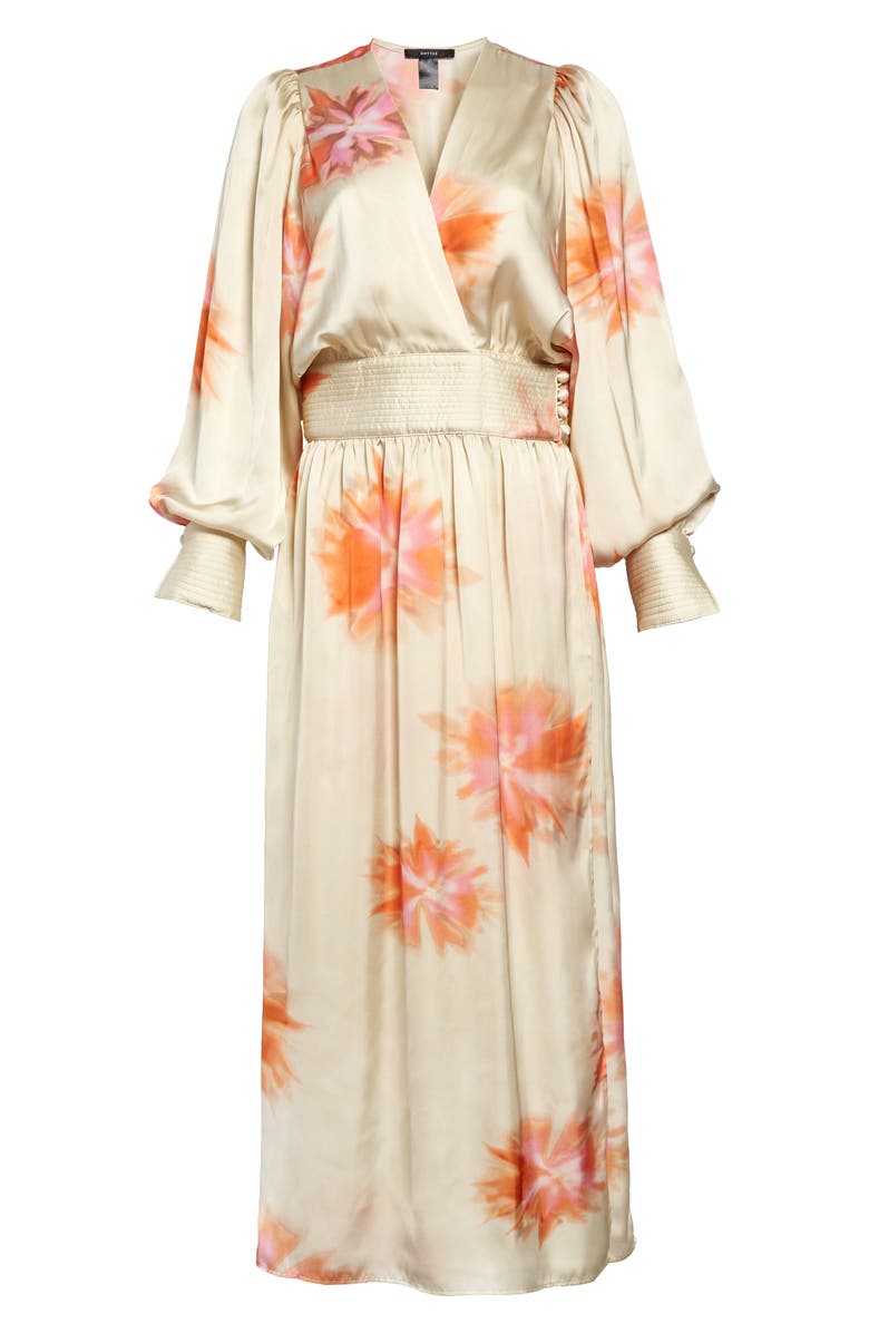 Smythe Tie Dye Long Sleeve Satin Wrap Dress, Main, color,