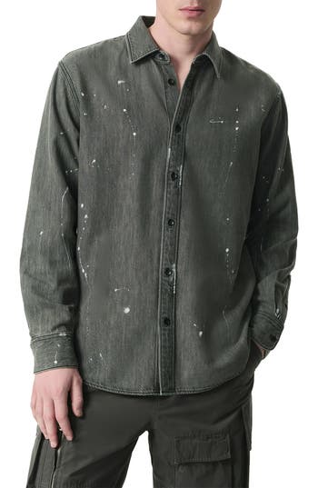 Rag & Bone Matthew Paint Splatter Denim Button-up Shirt In Gray