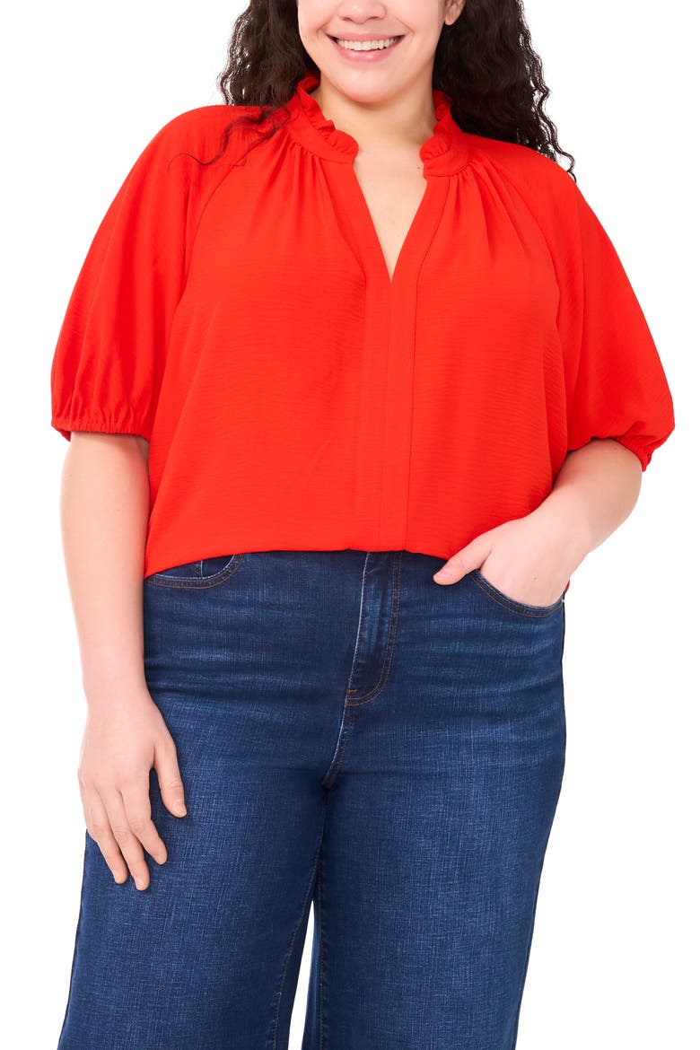 Ruffle Neck Top, Main, color, FIERY RED