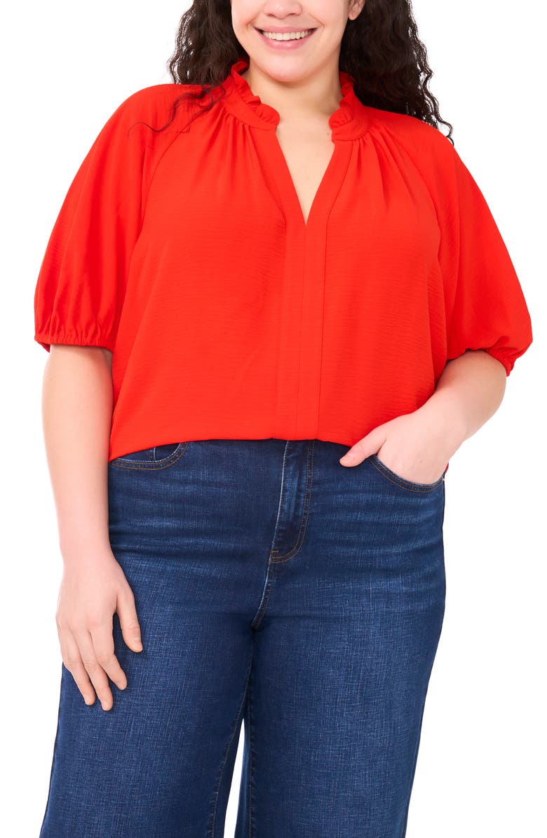 CeCe Ruffle Neck Top, Main, color, Fiery Red