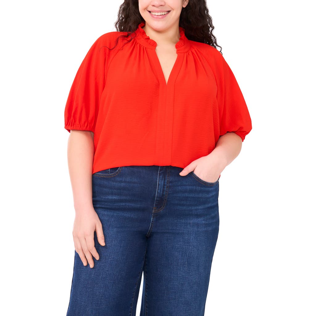 Cece Ruffle Neck Top In Red