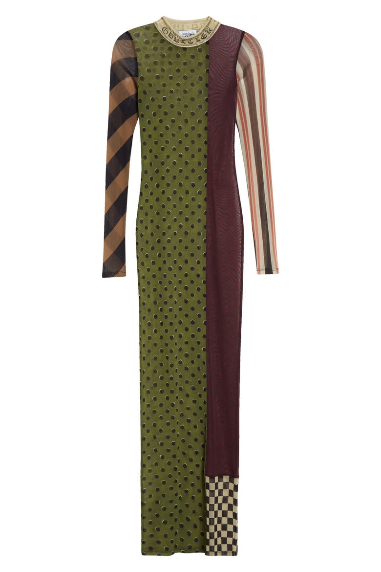 Patchwork Print Long Sleeve Mesh Body-Con Dress, Alternate, color, GREEN MULTICOLOR