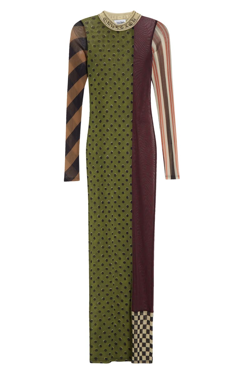Jean Paul Gaultier Patchwork Print Long Sleeve Mesh Body-Con Dress, Main, color, Green Multicolor