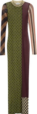 Jean Paul Gaultier Patchwork Print Long Sleeve Mesh Body-Con Dress