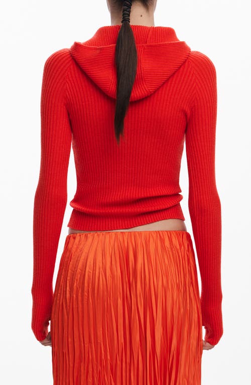 Desigual Rib Hoodie Sweater In Orange Red