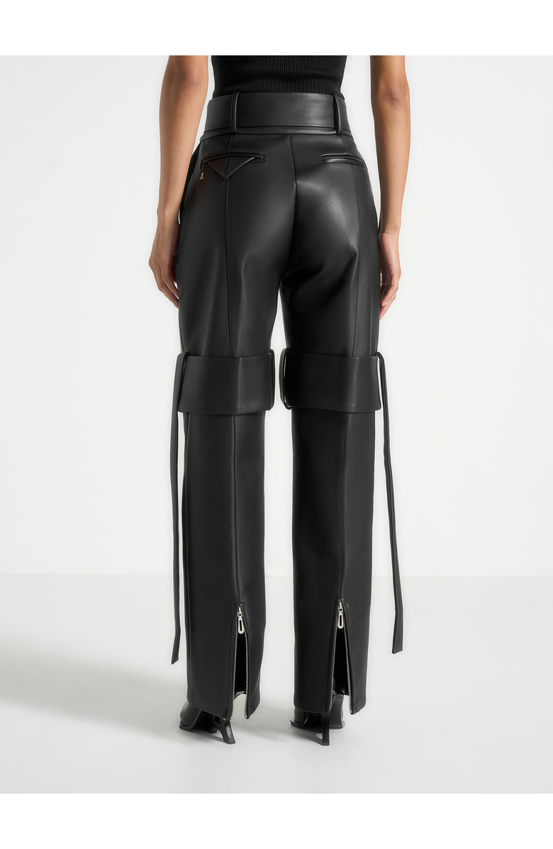 Manière De Voir Isabelle Leather Belted Strap Detail Trousers, Alternate, color, Black