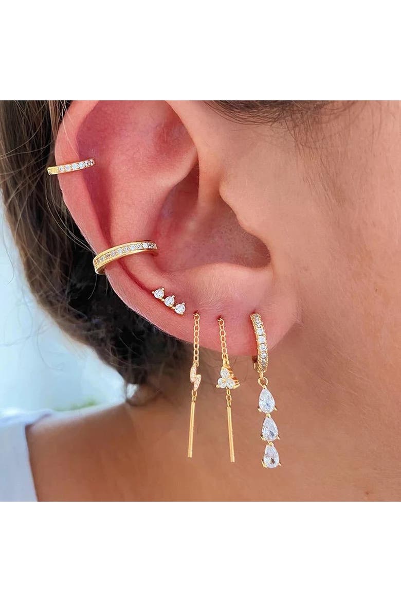 Tear drops dangling huggie earrings, Alternate, color, Gold