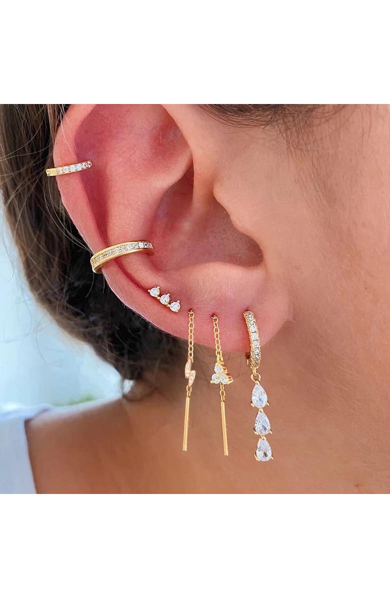 Gemma Azzurro Tear drops dangling huggie earrings, Alternate, color, Gold