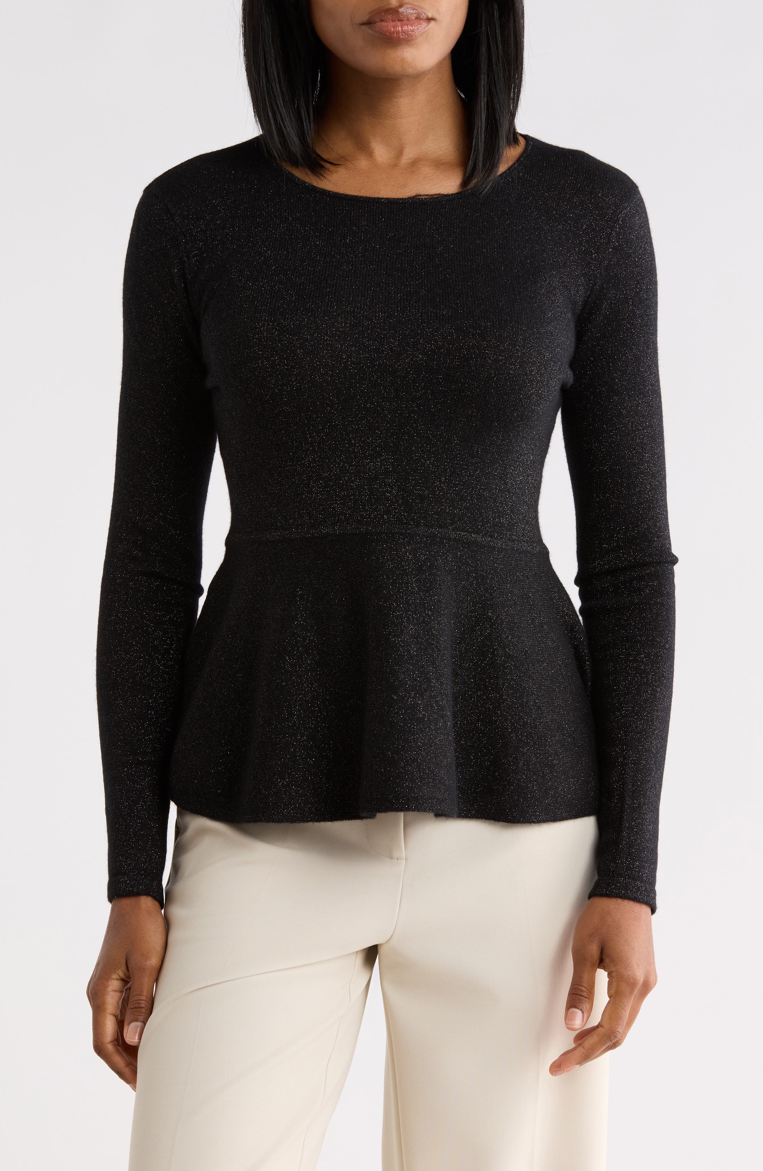 Metallic Peplum Cashmere Blend Sweater