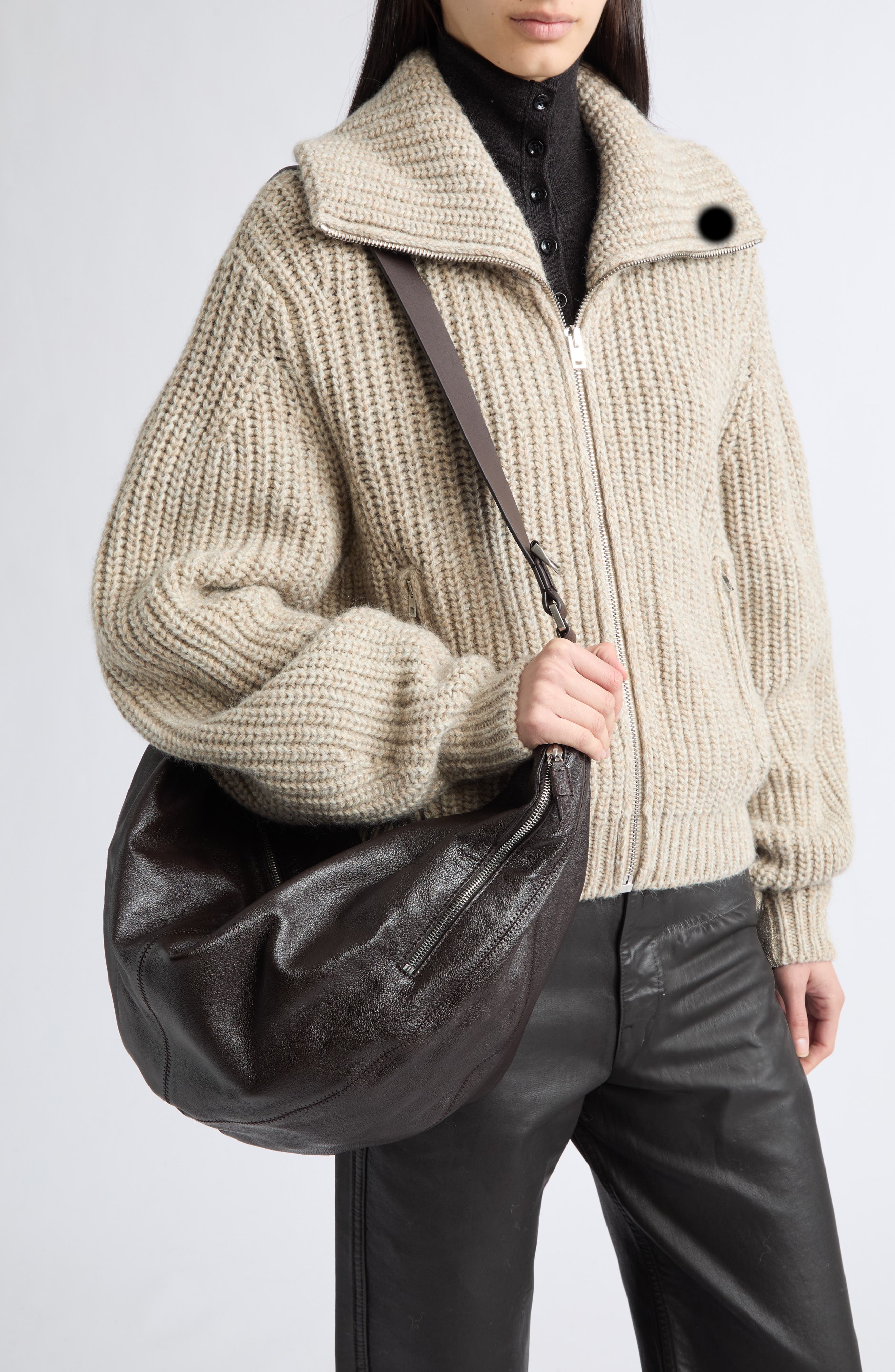 Quiver Clip Leather Hobo Bag, Alternate, color, DARK CHOCOLATE