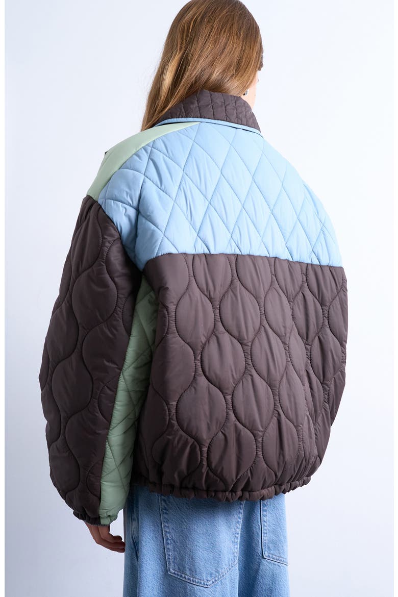 Patchwork Quilted Jacket, Alternate, color, BROWN/ LIGHT BLUE