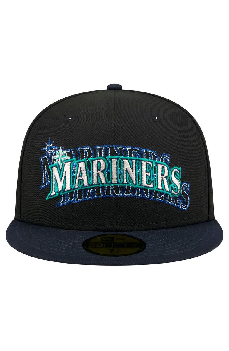 New Era Men's New Era Black Seattle Mariners Shadow Stitch 59FIFTY Fitted Hat, Alternate, color, 
