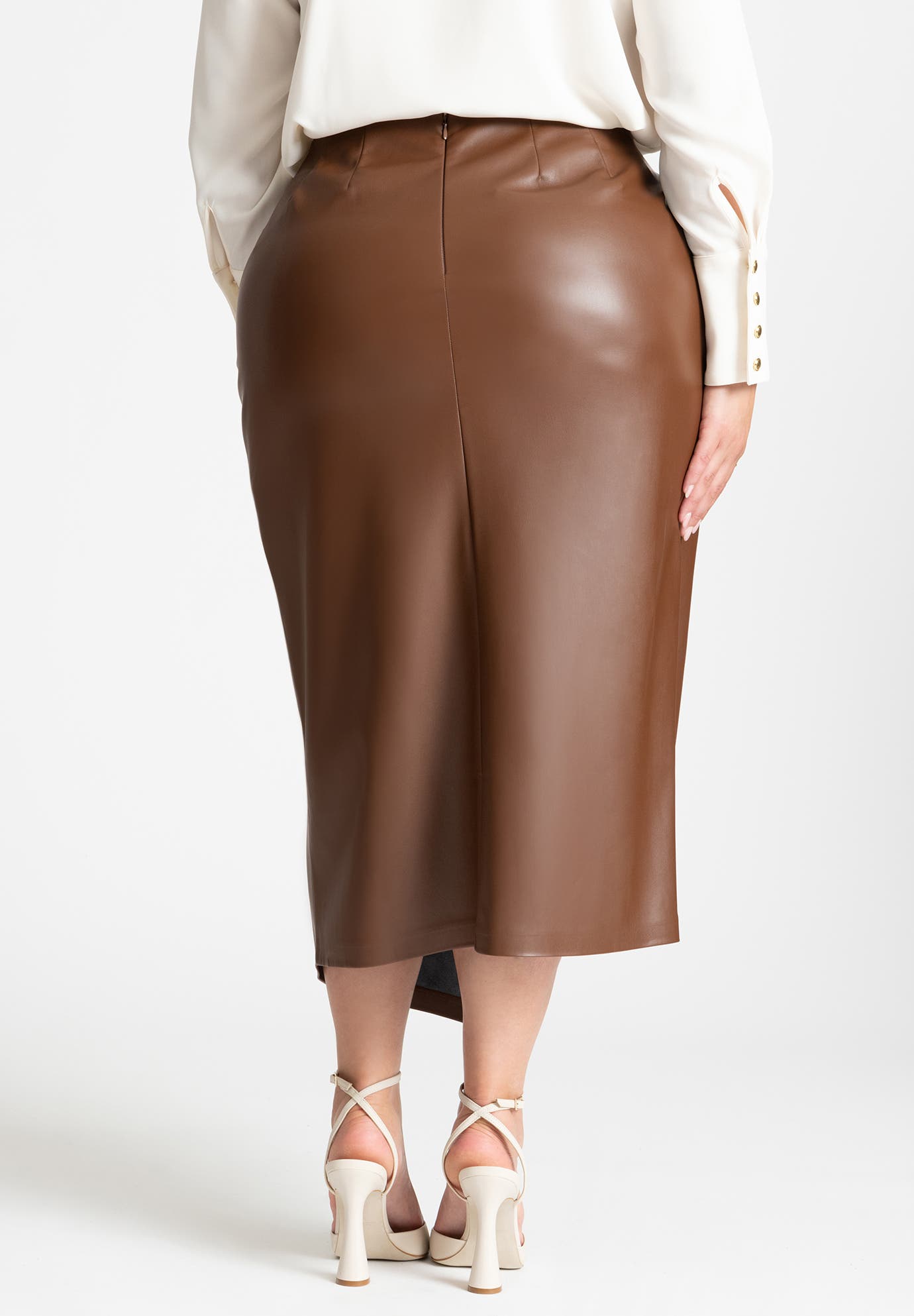 Wrap Front Faux Leather Midi Skirt - image 2