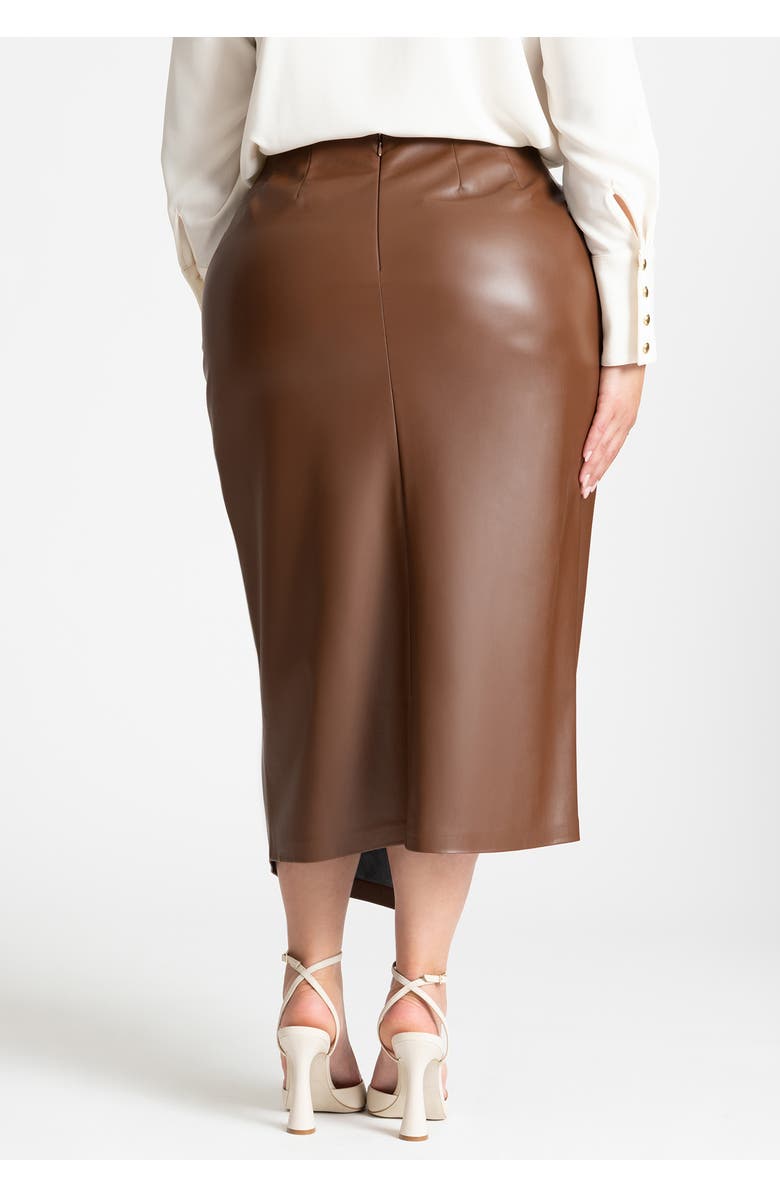 ELOQUII Wrap Front Faux Leather Midi Skirt, Alternate, color, Chocolate Fondant