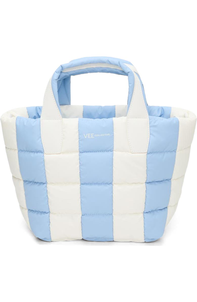 VeeCollective Small Porter Colorblock Recycled Nylon Tote, Main, color, Cerulean - Marshmallow Stripes