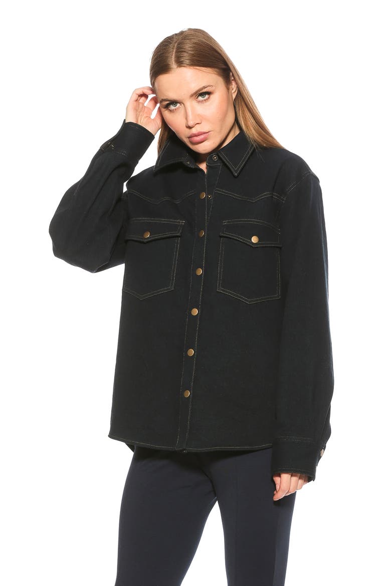 Della Classic Western Button Down Shirt Jacket, Alternate, color, DARK DENIM