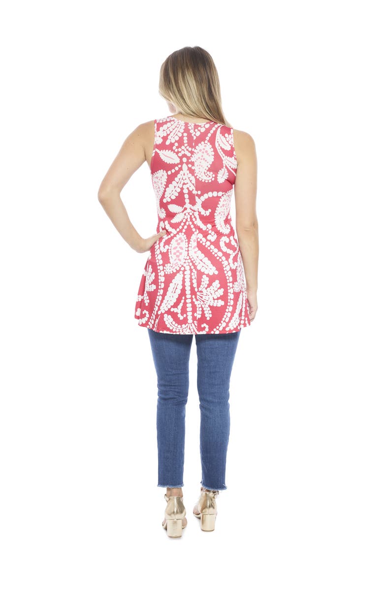 24seven Comfort Apparel Womens Paisley Scoop Neck Tunic Tank Top, Alternate, color, Red Multi