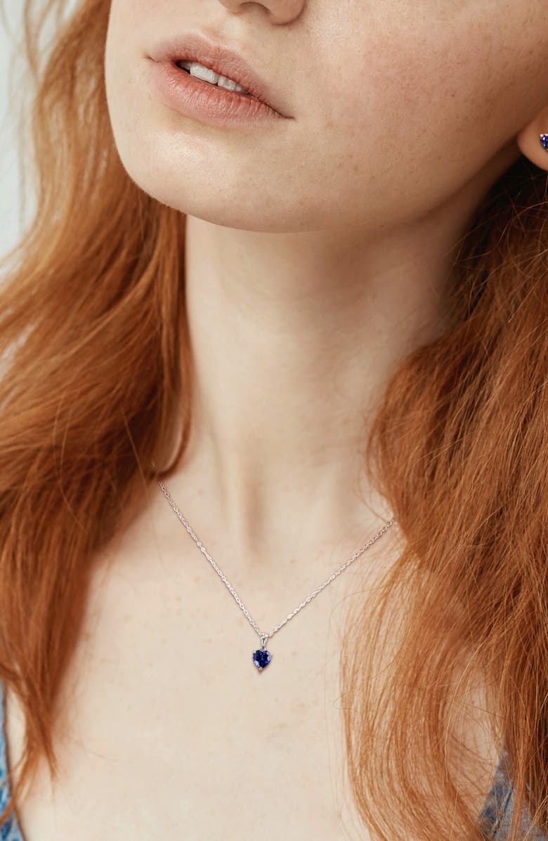 DELMAR Lab-Grown Sapphire Heart Stud Earrings & Pendant Necklace Set, Alternate, color, Blue