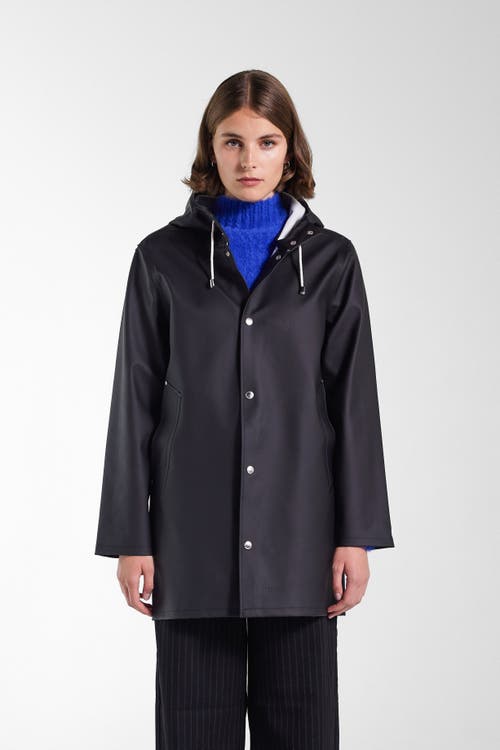 Stutterheim Stockholm Long Sleeve Hooded Raincoat in Black 