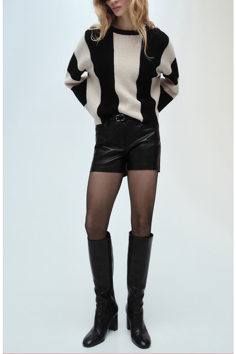 Pitera Stripe Crewneck Sweater, Alternate, color, BLACK