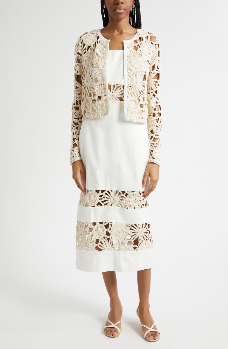 Ramy Brook Aaliyah Lacy Inset Midi Dress, Alternate, color, Ivory