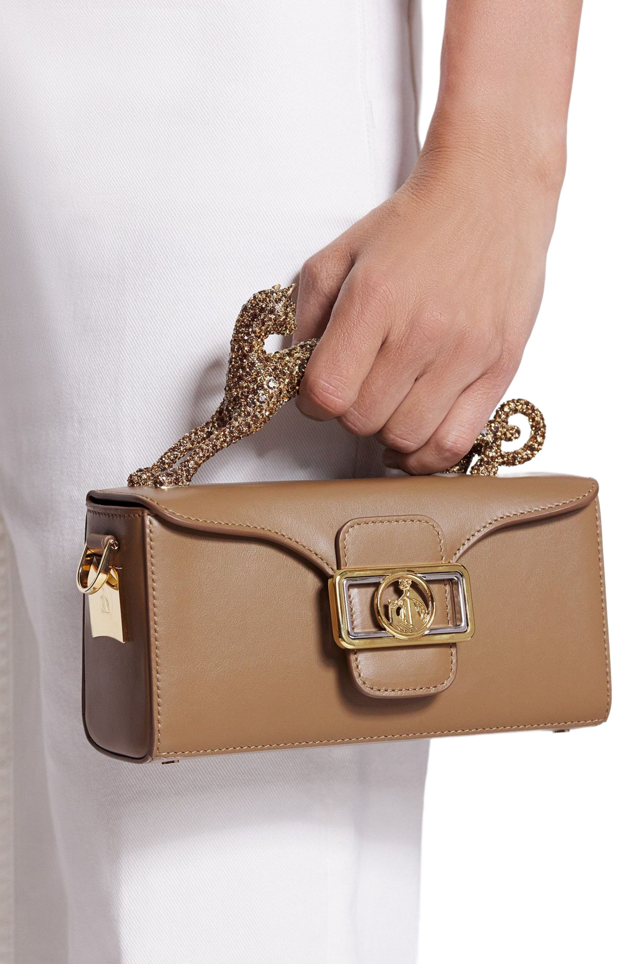 Lanvin Nano Pencil Cat Bag In Leather And Rhinestone, Alternate, color, 