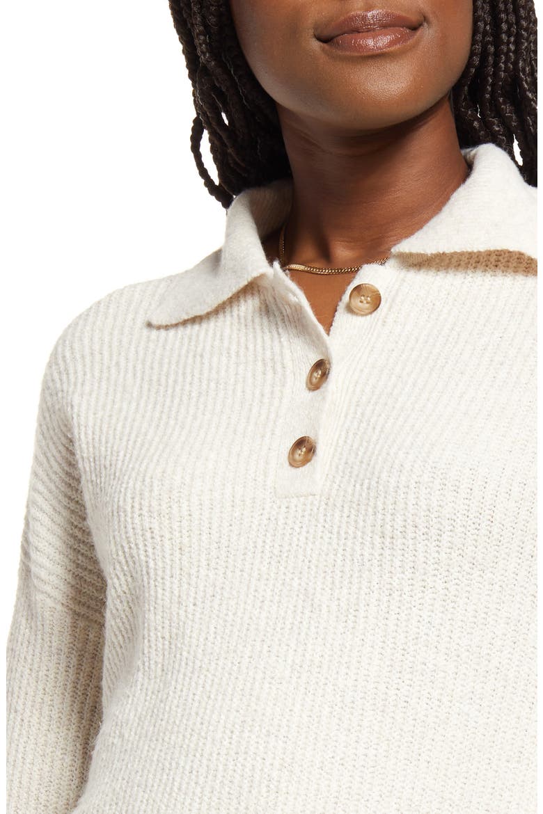 Rib Long Sleeve Polo Sweater, Alternate, color, BEIGE OATMEAL LIGHT HEATHER