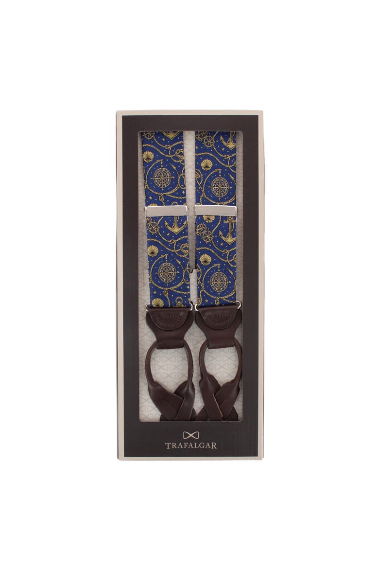Anchor's Away Silk Novelty Button End Suspenders, Alternate, color, Navy