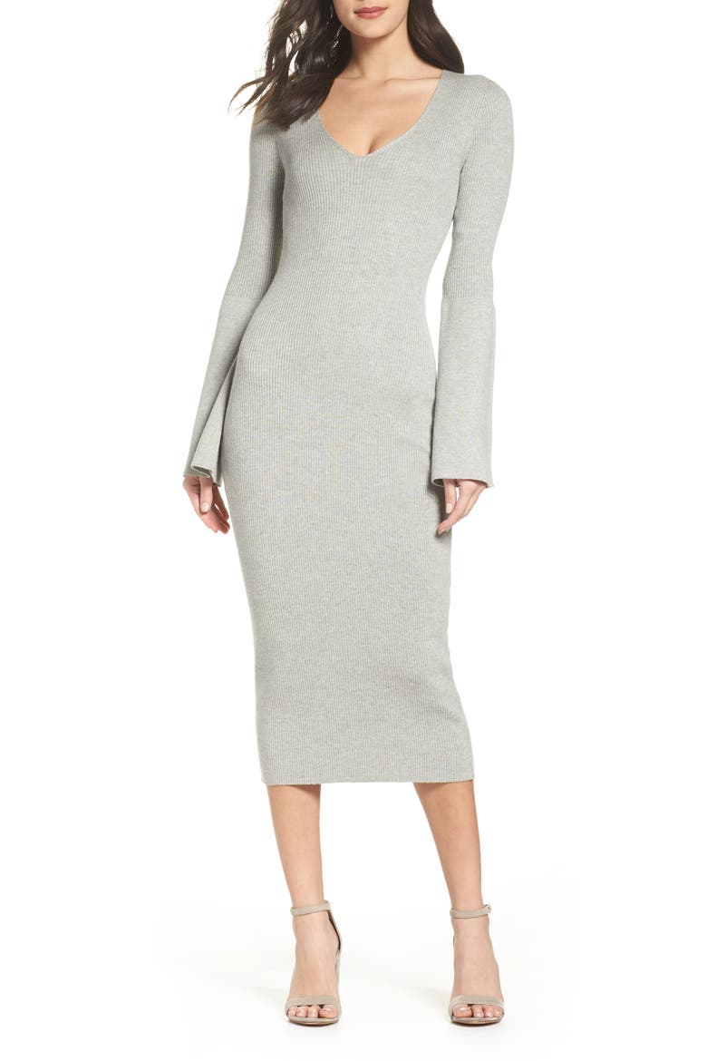 Virgie Knit Midi Dress, Main, color, LIGHT GREY MEL