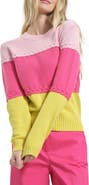 Isaac Mizrahi New York Braid Accent Colorblock Cotton Crewneck Sweater