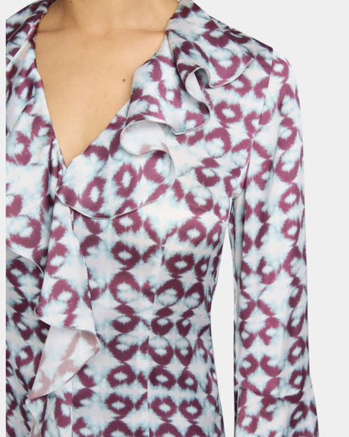 Shop Santorelli Sydney Long Sleeve Button Down Blouse With Ruffles In Ocean Mist