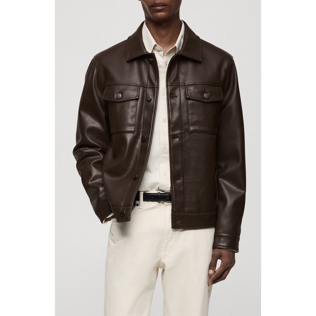 Mango Faux Leather Jacket With Pockets In Brown